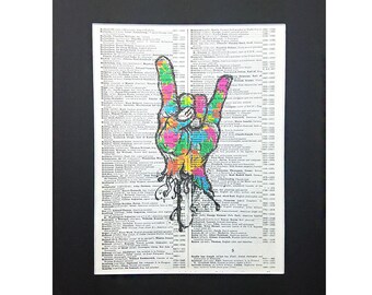 Rebel Ice Cream on Vintage Dictionary Page Art Print, Wall Decor, Digital Manipulation with Sparks of Glitter,