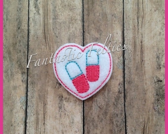 Heart Pill Doctor Feltie | Felt applique | Embroidered Felt | UNCUT