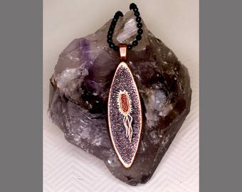 Etched and Colored Copper E.coli design Pendant Necklace
