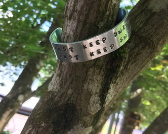 Just Keep Swimming, Just Keep Swimming - Hand stamped bracelet jewelry aluminum metal measuring 5/8"x6"