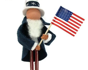 Uncle Sam Ornament, Clothespin, Wool Felt, Patriotic Ornament, Peg Doll, Independence Day, Memorial Day, Christmas Ornament Exchange