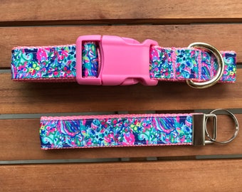 Lilly Pulitzer Inspired Dog Collar With Matching Key Fob