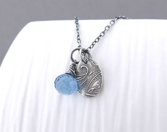 Dainty Gemstone Necklace Blue Necklace Silver Pendant Necklace Gift for Wife Boho Necklace Modern Minimalist Jewelry Bohemian Jewelry - Solo