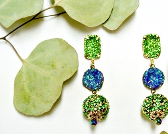 Beautiful Turquoise and green Artisan Kashmiri earrings *free shipping**