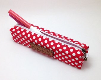 Pencil Case. Pencil Pouch Case. Zipper Pouch. Small Cosmetic Pouch. Zipper Bag. Make up case. Pencil Holder. Red Pencil Case. Slim Pouch.