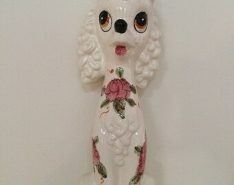 Ceramic Poodle Sculpture - Hand Painted Ceramic Poodle - Mid Century Kitchy Ceramic