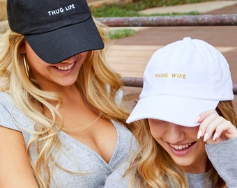 Thug Wife & Thug Life Bachelorette Party Hats | Perfect Beach Squad Dad Hats | Bride and Bridesmaid Gifts | Hen Party | Bridal Hat
