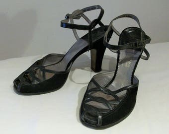Dramatic 1940s peep toe strappy high heels US 5 1/2 -6 / UK 3 1/2- 4