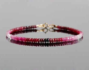 Ombre Ruby Bracelet - Ruby Bracelet, Ruby Beaded Bracelet, Natural Ruby Jewelry, July Birthstone, July Birthstone Jewelry
