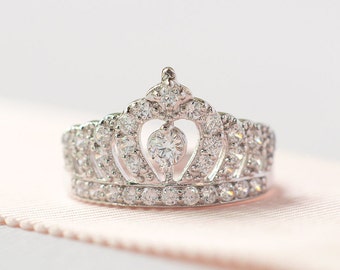 Princess Crown Ring - Sterling Silver Tiara Ring - Princess Tiara Ring - Bridal Ring - Crown Engagement Ring - A14