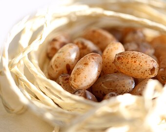 Bird eggs oval beads, czech glass Beige with brown dots spots easter beads - 12x7mm - 12Pc - 1209