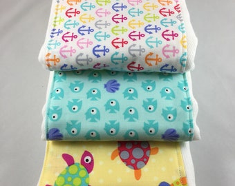 Burp cloths, nautical, ocean, fish, marine, baby shower, sea turtle, anchor