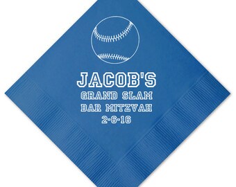 Personalized Napkins Napkins Baseball Birthday Bar Mitzvah Napkins Custom Monogram Printed Cocktail Beverage Luncheon Dinner Guest Towels