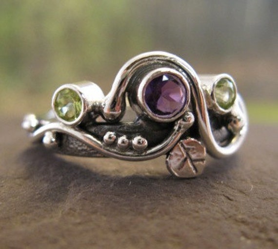 unique multi-stone ring . sterling silver with natural