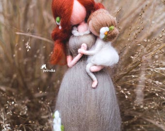 Mother Daughter Figurine - Needle Felted Doll - Mother's Day Gift - Felted Wool Dolls - Baby Shower Gift - Soft Sculpted Doll - Gift for Mom