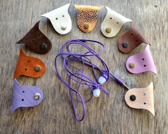 usb cable holder - cable organiser - leather cable holder - earphone organizer - leather cable wrap - earbud holder - headphone holder - cat
