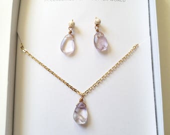 Lavender Amethyst Necklace and Earring Gift Set