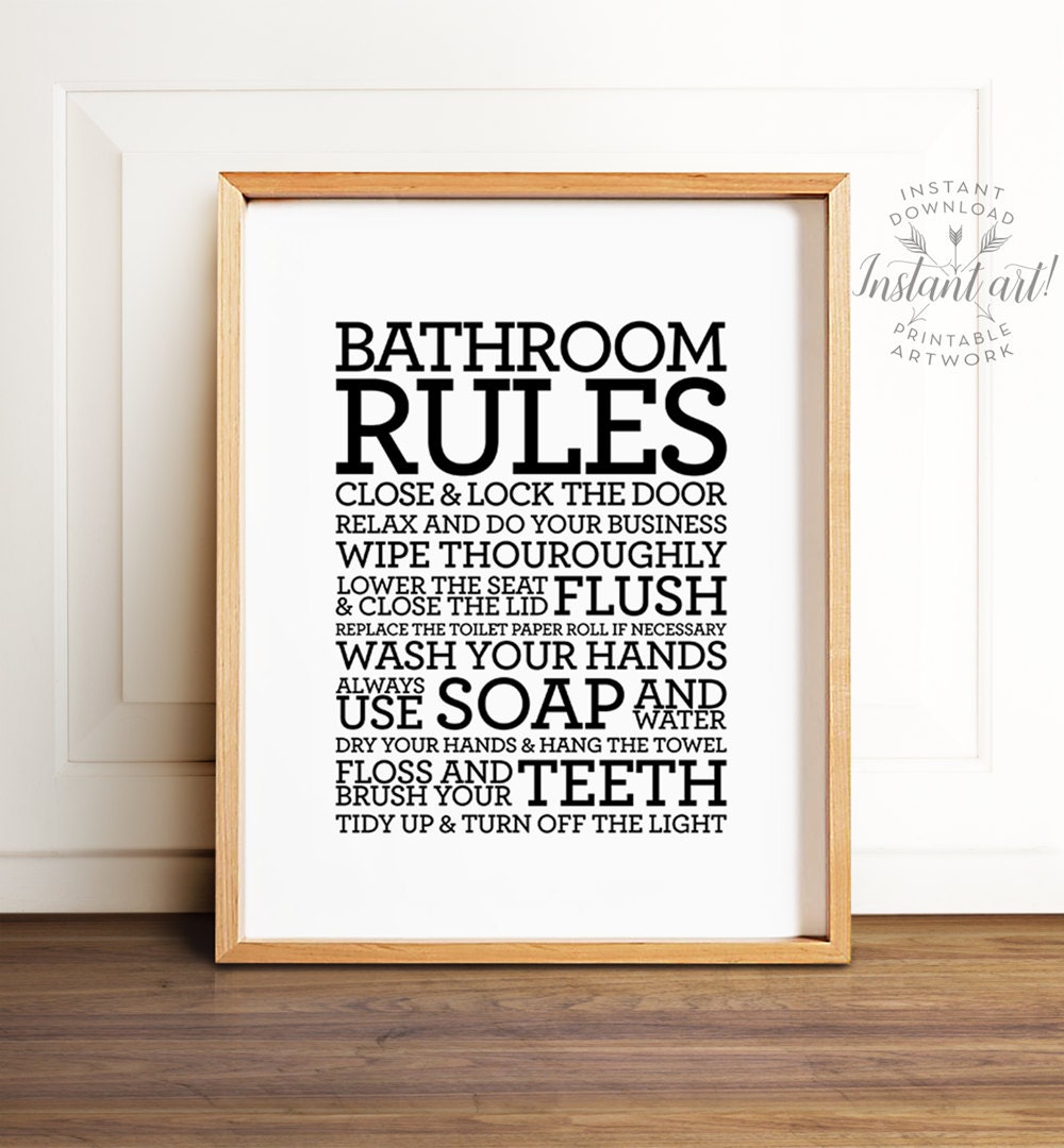 Bathroom Rules Sign PRINTABLE Art Bathroom Decor Bathroom