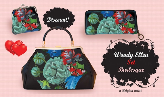 retro handbag set, vintage handbag set,Burlesque,christmas,gifts,gifts for her,Woody Ellen handbag,christmas gifts,christmas gift ideas