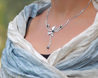 Statement Silver Filigree Necklace WithTurquoise And Pearls