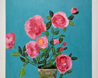 Acrylic still life painting // Pluto no. 22 // original art // flower painting