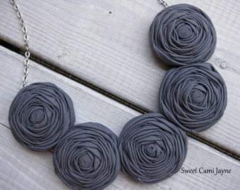 Statement Necklace, Rosette Necklace, Bib Necklace Statement, Flower Necklace Fabric, Handmade Necklace, Bridesmaid Necklace, Fabric Jewelry