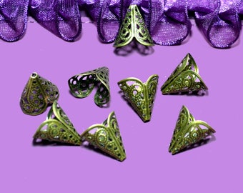 16x11mm bronze filigree cone bead caps