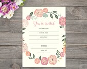Items similar to Pastel Flower Fill in the Blank Invitation 5x7 - hand ...
