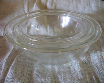 Set of 3 Clear Pyrex Mixing Bowls, Clear Pyrex, Mixing Bowls, Nesting Mixing Bowls