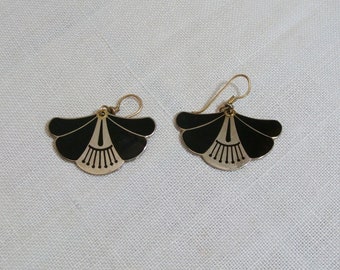 Vintage Black Enamel Laurel Burch Earrings - Pierced