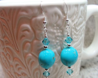 Arizona Kingman Turquoise and Swarovski Crystal Earrings