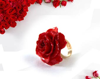 Gift for bridesmaids, Red bridesmaids gift, Red jewelry for bridesmaids, Red ring for bridesmaids, Red ring gift, Red flower ring, Red ring