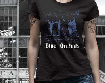Blue Orchids T shirt screen print short sleeve shirt cotton