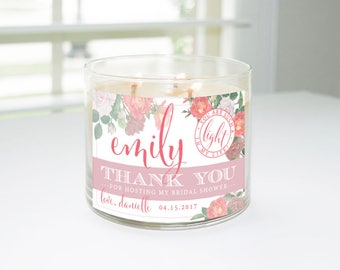 Thank You for Hosting My Bridal Shower Custom Candle Label (Petal Pink & Blush) - Hostess Gift