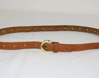 Vintage Star Punched Top Grain Cowhide Light Brown Leather Belt - Size M