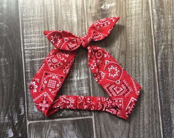 Red Banana Headband - Bandana Headband - Red Bandana - Baby Bandana Headband - Rockabilly Headband - Pinup Headband