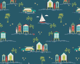 Splat splash Mat, Art Mat or Table Cloth for highchair or table, RB Offshore retro blue, surf Hawaii, Waterproof laminated cotton, BPA Free