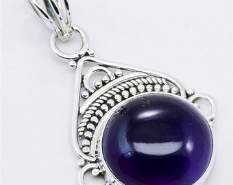 Natural Amethyst Gemstone Pendant in sterling silver