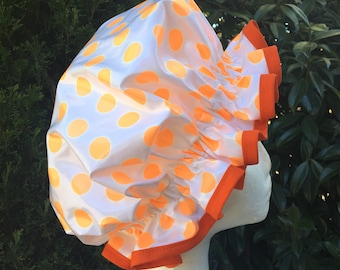 Shower Cap, Ladies Handmade Laminated Shower Cap, Orange Dots