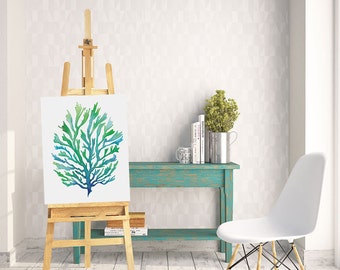 Blue Green Seaweed Watercolor Printable Art, Seaweed Printable Art, Digital Download Print, Seaweed print, Seaweed painting, Beach Decor