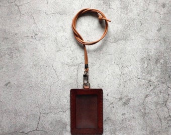 Dark Brown Leather ID Holder Badge Holder ID Case