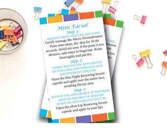 Rodan and Fields Mini Facial Instructions / Mini Facial Card / UPDATED SERUM / Rodan + Fields / Instant Download / One Sided Card / 3" x 5"