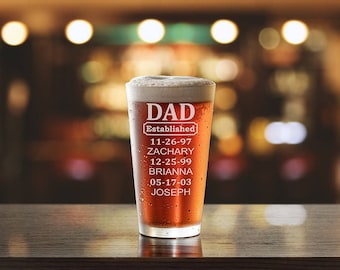 Personalized Beer Glass, Dad Gift, Fathers Day, Custom Beer Glass, Monogram Beer Glass, Etched Pub Glasses, PTPG003