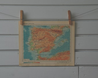 1956 Vintage Map of Spain & Portugal