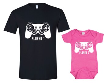 Father Daughter Matching Shirt Bodysuit Player 1 Player 2 Shirts Dad and Baby Matching Shirts Matching Family Shirts Girl Father's Day