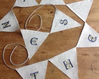 PERSONALIZED bunting / linen bunting / rustic bunting / striped bunting / custom bunting
