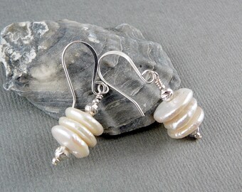 Cultured Pearl Earrings, Pearl Jewelry, Nickel Free Earrings, Freshwater Pearl Earrings, White Pearl Earrings, Pearl Drop Earrings 925