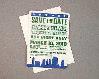 Nashville Concert Poster Save the Date Notecard with A2 Envelope // Save the Date One night Only // Hatch Show Print Inspired
