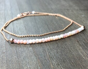 Pink opal bracelet / Peruvian opal bracelet / Opal wrap bracelet / Gift for her / Gift for wife / Gift for daughter / Gemstone bracelet