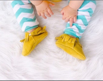 Genuine Leather Moccasins- Mustard Yellow Suede